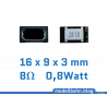 Miniatur-Lautsprecher 16x9x3mm mit 8Ohm, 1Watt und Kontaktfedern